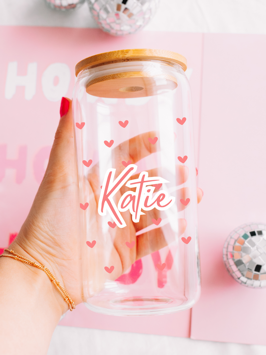 Heart Personalised - 16oz Glass Can